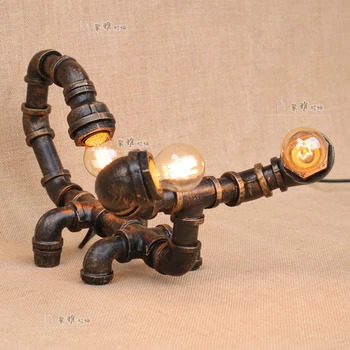 

Water pipes industrial wind iron lamp bedroom living room desk lamp library reading retro scorpion pipe lamp Table Lamps SG5