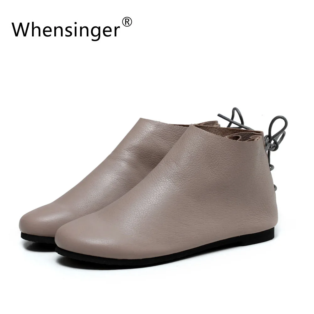 

Whensinger - 2017 New Spring Women Boots Genuine Leather Fashion Round Toe Shoes Rubber Sole F039