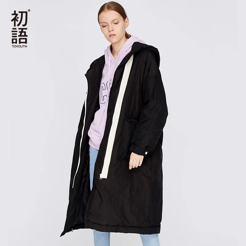 Toyouth Длинные капюшоном Дамы парка пальто Для женщин зима Harajuku пальто утепленные Mujer парка с длинным рукавом вниз пальто