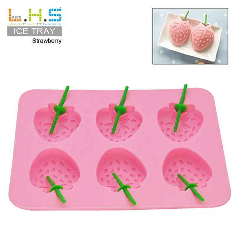 

Hot Sale 6 Grids Sweet Strawberry Shape Ice Cream Mould Practical Home Made Ice Cube DIY TPR Popsicle Makers Homemade Supplies