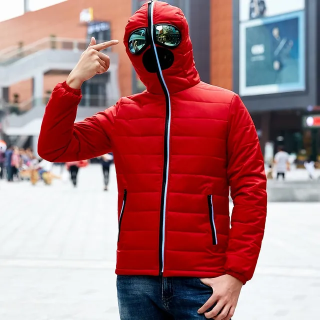 Winter Hooded Jacket Men With Glasses Fashion Warm Parkas Solid