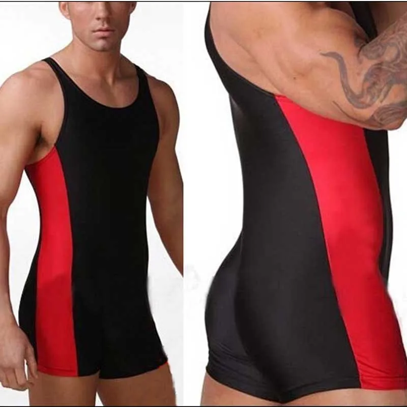 Top Quality Mens Wrestling Singlet Uniform Patchwork Nylon One Piece Workout Suit Stretch Male