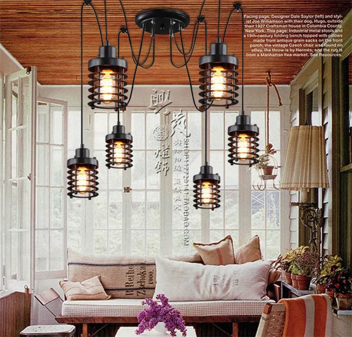 

chandelier pulley 2017 American country Vintage industrial wind new creative restaurant bar cage conspersa iron ZX191