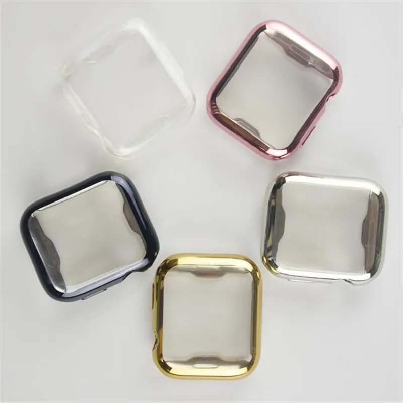 

For Apple Watch Series 5 4 3 2 1 38MM 42MM 40mm 44mm Plated Black Silver Clear Soft TPU Full Cover Case Watch Screen Protector