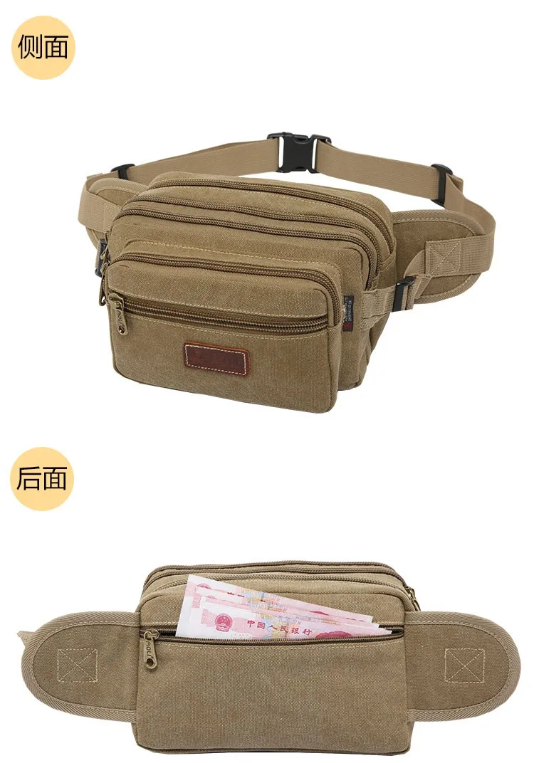 Canvas Men Waist Bag Pack Outdoor Travel Casual Vendor Cycling Money Storage Messegner Shoulder Chest Sling Bag Movement Pockets (4)