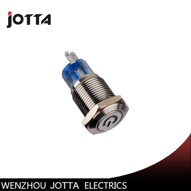 

GQ16F-11DP 16mm momentary LED light Luminous power logo metal push button switch with flat round