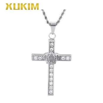 

RP141-S Xukim Jewelry Hip Hop CZ Crown Cross Religion Pendant Necklace