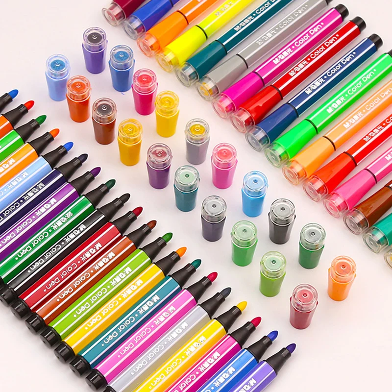 

1 Set Dual Head Kids Washable Drawing Water Color Pens with Stamp Birthday Party Gift Decoration Back to School Party Present