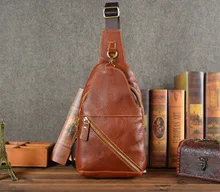 2016 Hot Genuine Leather Men Shoulder Bag Fashion Leather Mens Crossbody Bag Coffee Chest Pack Men Bags