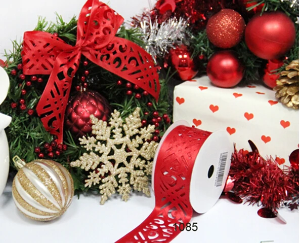 

N1085 38mm(1-1/2") Christmas red ribbon gift packaging wired edge ribbon 25yards roll