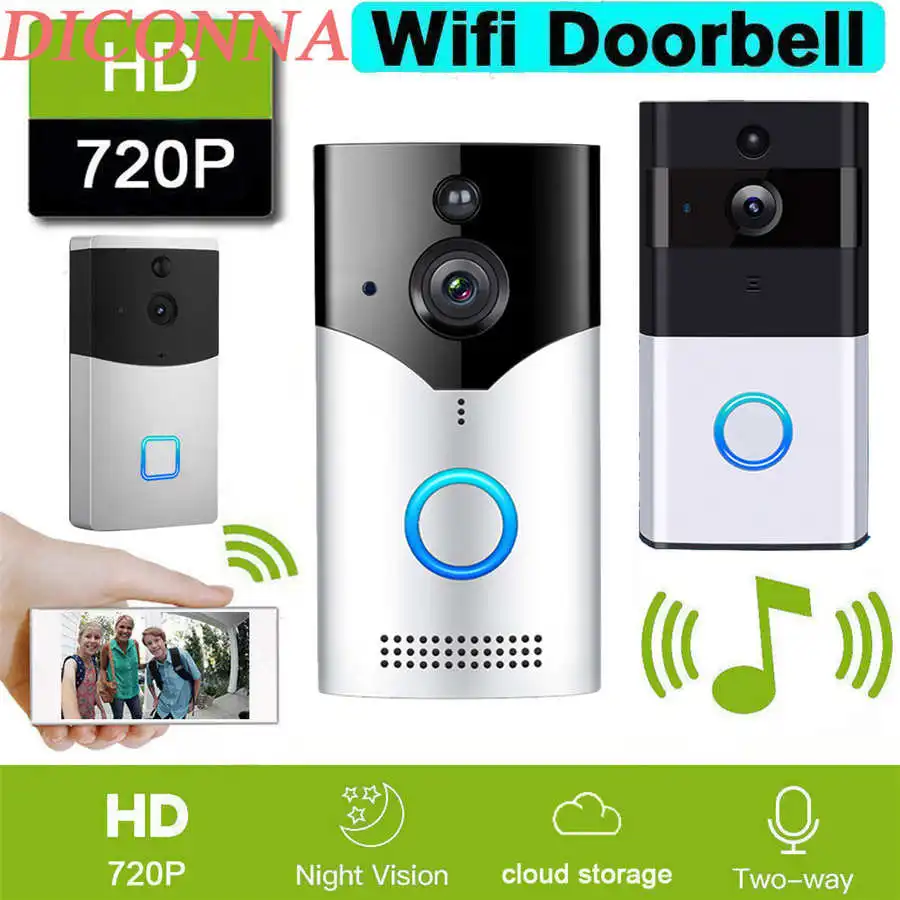 

Smart Wireless WiFi Video Doorbell 720P Security Camera w/ Chime 2Way Talk Intercom Video Home Security Monitoring