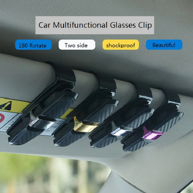 Carbon fiber Car Glasses Case Eyeglasses Holder Sun Visor Clip Sunglasses Bank Card Ticket Pen