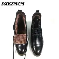 DXKZMCM Men Boots Leather Ankle Boots Plus velvet Men Boots Shoes Outdoor Casual Men Winter Warm Snow Boots