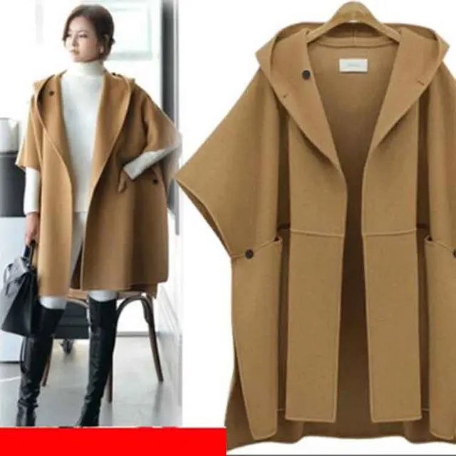 Price HOT2019 autumn winter Europe United States women's cloak cloth clothing woolen cloth coat loose fat lady long windbreaker Capes