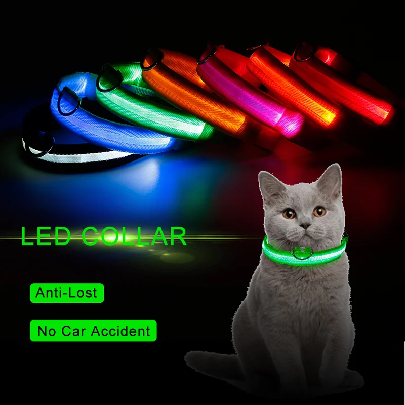 

Night Safety Flashing Glow In The Dark Dog Leash Nylon LED Pet Dog Cat Collar Dogs Luminous Fluorescent Collars Pet Supplies