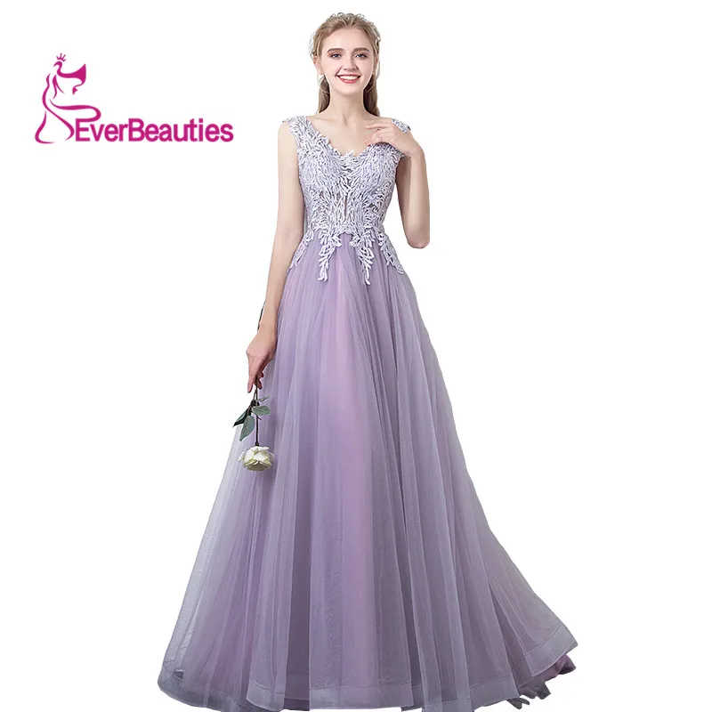 

Evening Dresses Long Appliques Tulle Formal Prom Dress Elegant Gown Evening Party Dress Robe De Soiree Sleeveless