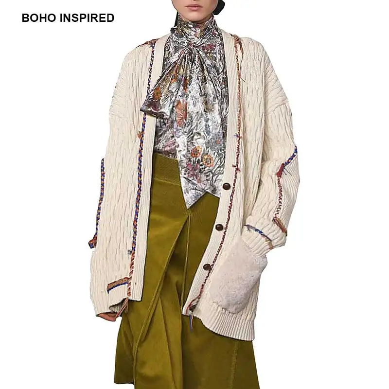 BOHO INSPIRED cardigans white elbow patches Braided