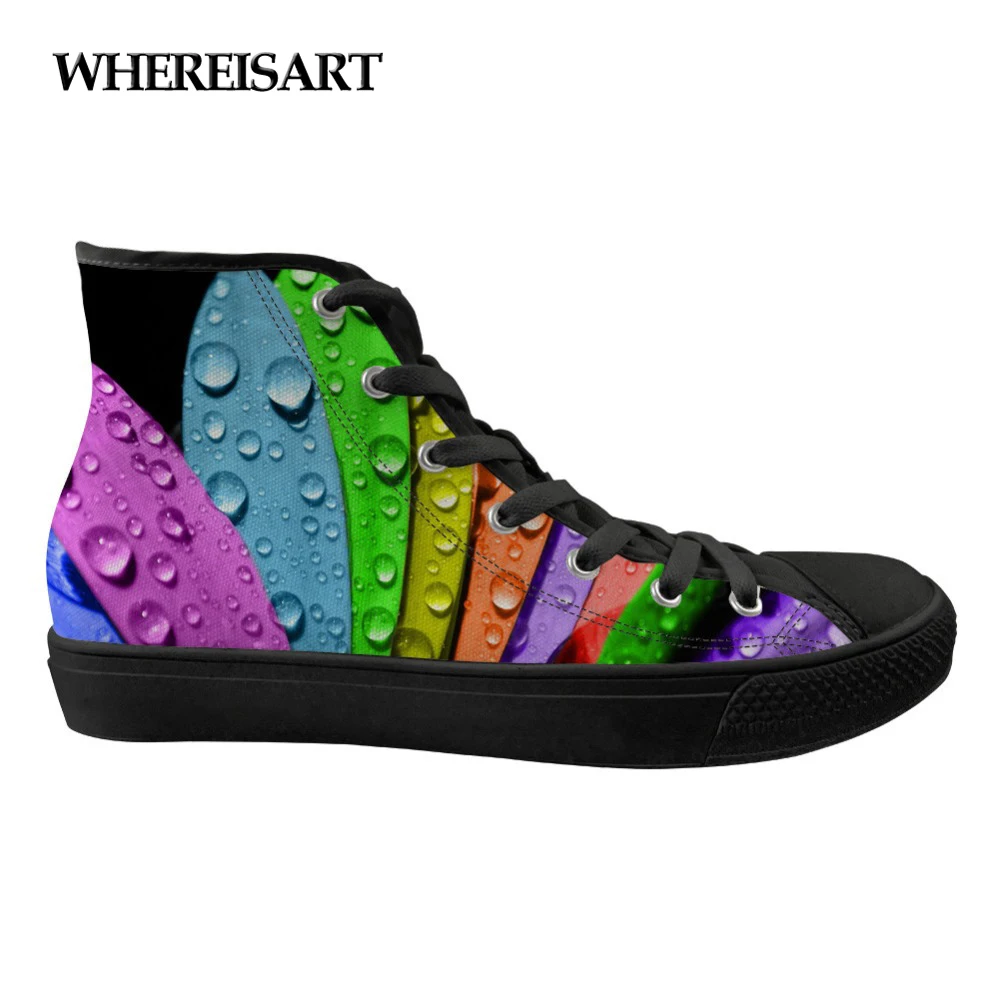 

WHEREISART Colorful Leaf Prints Flats Ladies Shoes Classic High Top Casual Women's Canvas Vulcanized Shoes Sneakers Shoes Woman