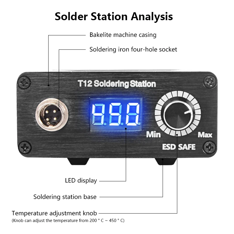 T12 паяльная станция электрическая с цифровым дисплеем Регулируемая температура Портативная паяльная станция с паяльным утюгом