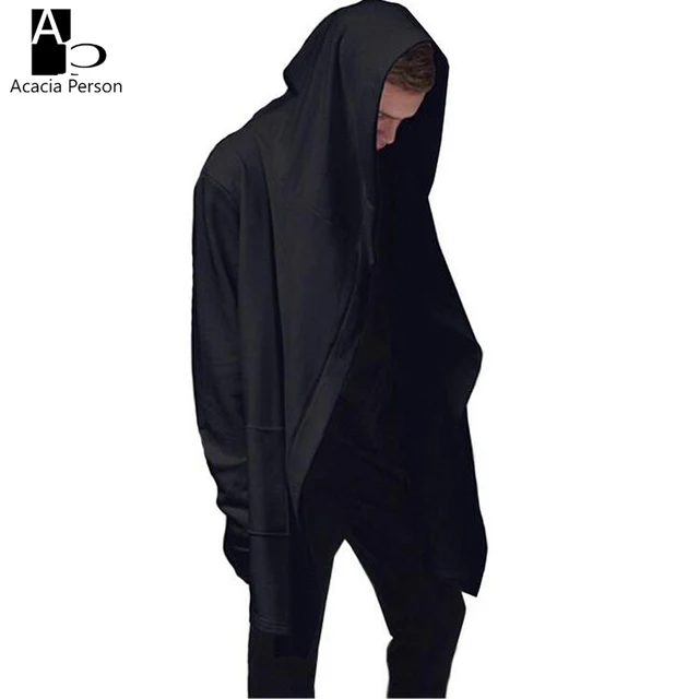 2017 Hoodies America Black Cloak Men Full Sleeve Hood Mantle Outwear Men Extend Longline Shawl