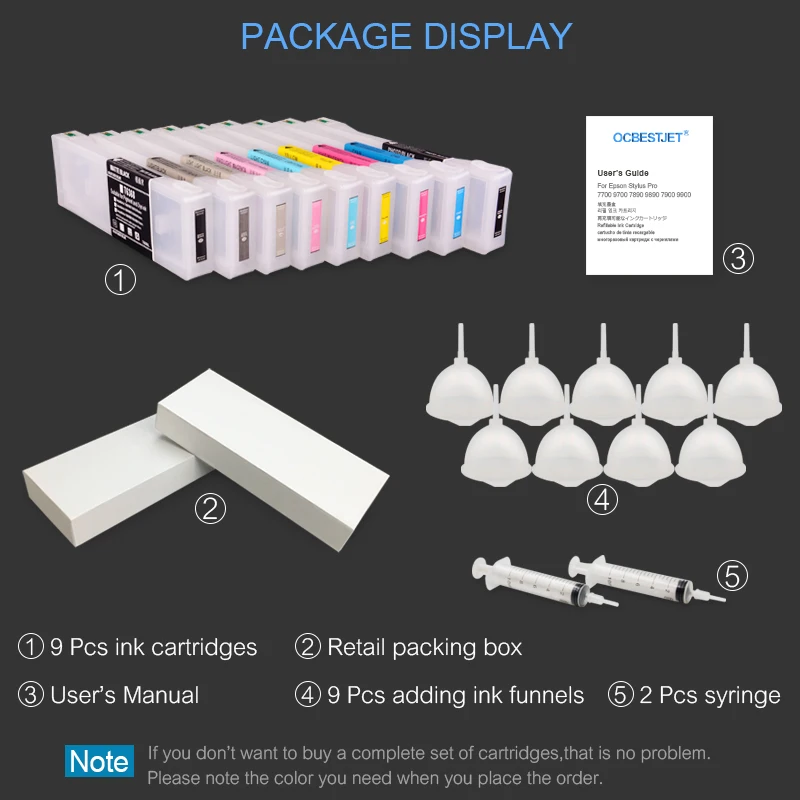 9Colors/Set T6361 T6361-T6369 Empty Refillable Ink