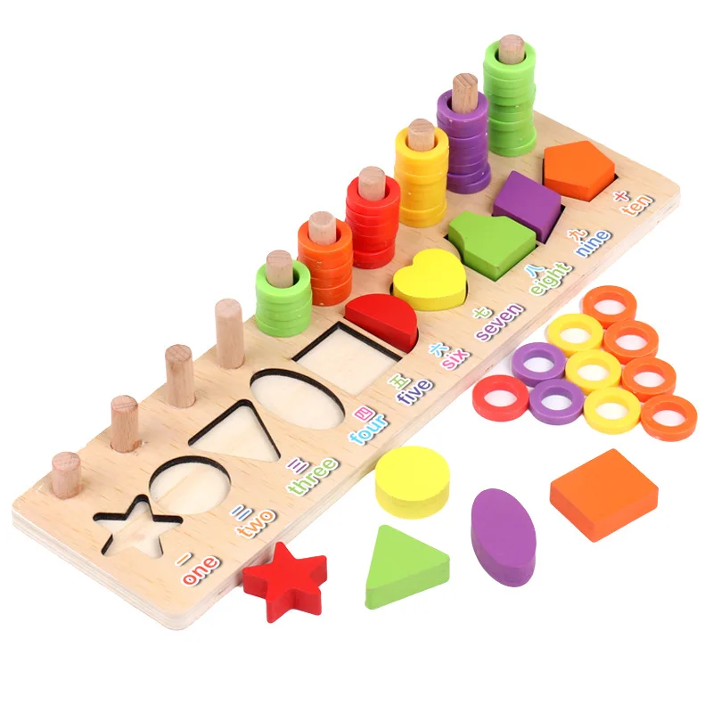 

Children Wooden Montessori Learn To Count Numbers Geometric Shape Cognition Matching Baby Early Education Teaching Aids Math Toy