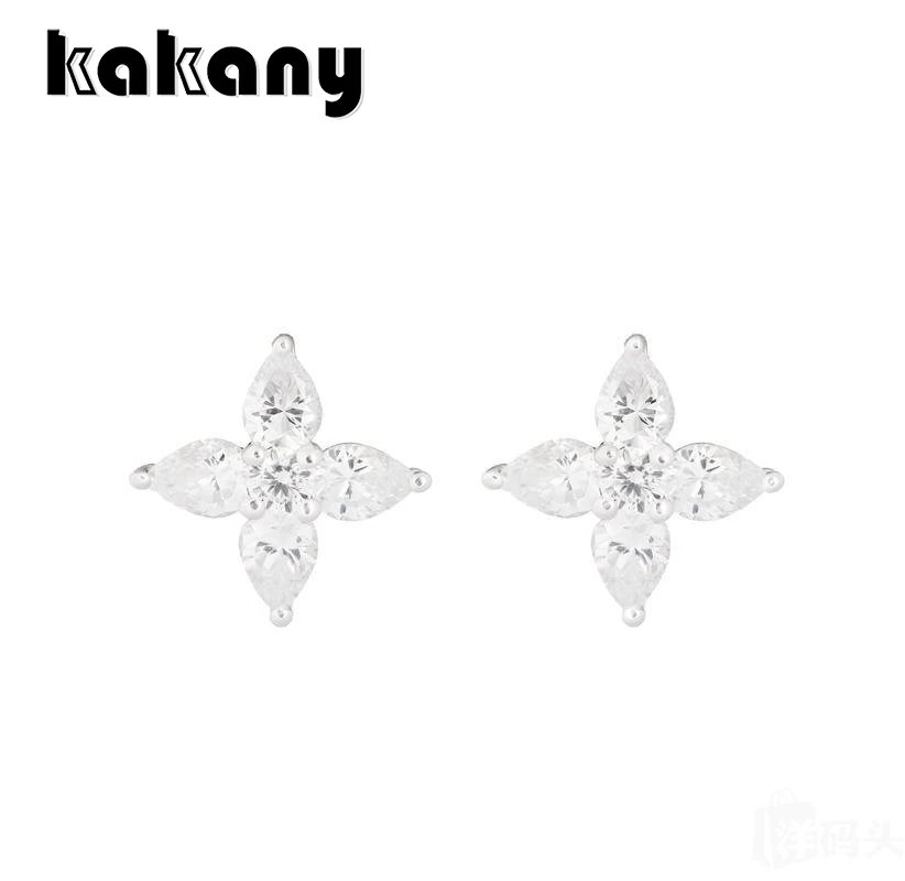 

KAKANY 925 Sterling Silver Lucky Clover Diamond Stud Earrings Original High Quality 1:1 Fashion Jewelry
