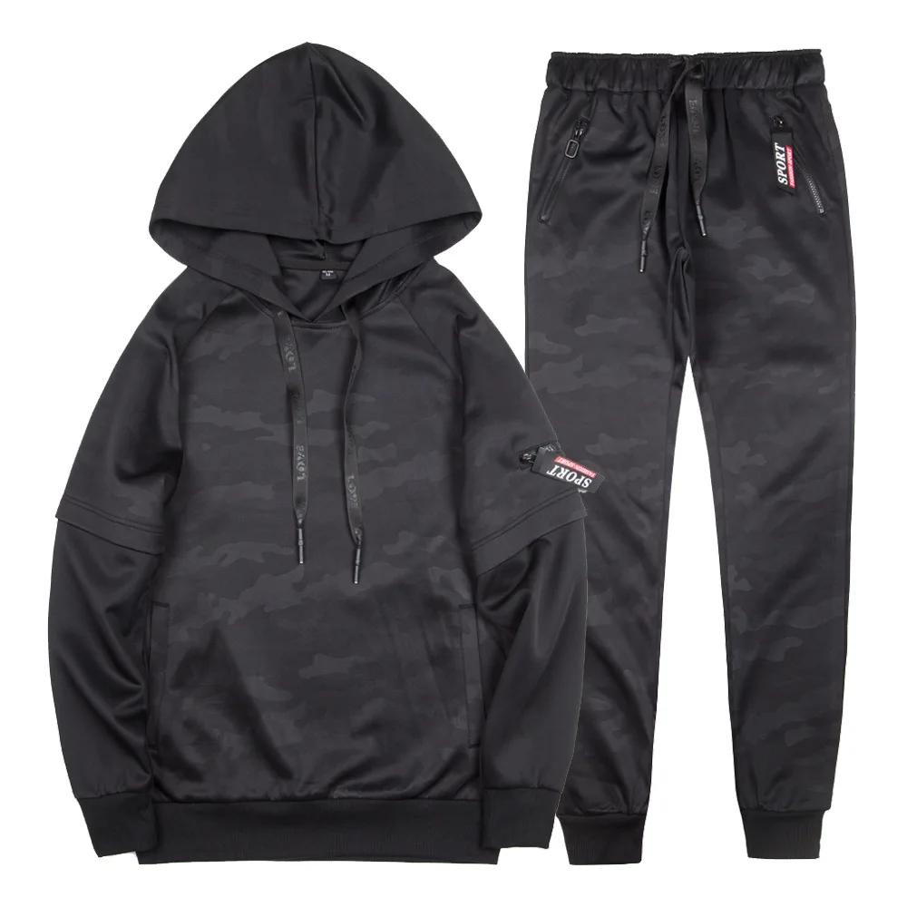 Fashion Men Sets 2018 New US Size XXL Tracksuit Camouflage Print Hooded