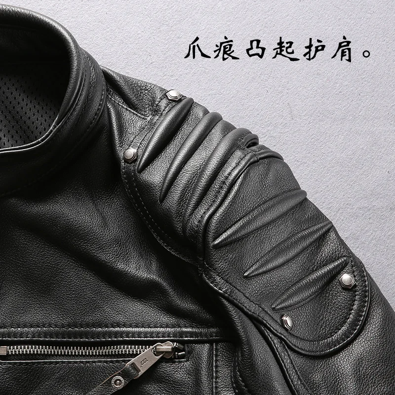 Hot Product HA-101 european big size high quality super genuine cow leather motor rider jacket mens big size cowhide leather jacket