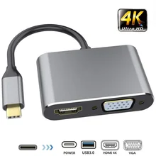 4 в 1 USB C type C к HDMI 4 к VGA USB3.0 аудио и видео адаптер с PD 87 Вт быстрое зарядное устройство для Macbook Pro Hdmi конвертер