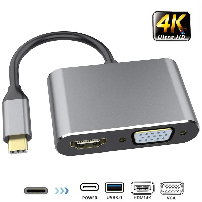 

4 IN 1 USB C Type C To HDMI 4K VGA USB3.0 Audio and Video Adapter with PD 87W Fast Charger for Macbook Pro Hdmi Converter