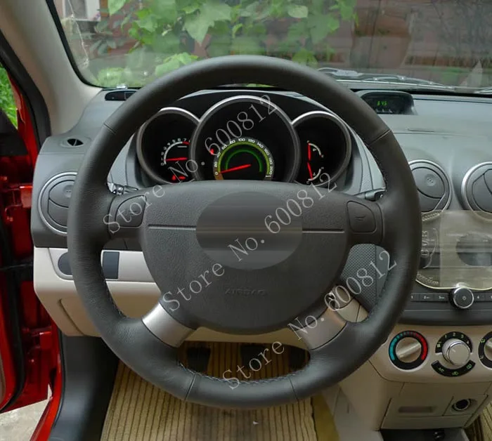 DIY Black cowhide Leather Steering Wheel Cover for Chevrolet Lova Aveo Buick Excelle Daewoo Gentra 2013