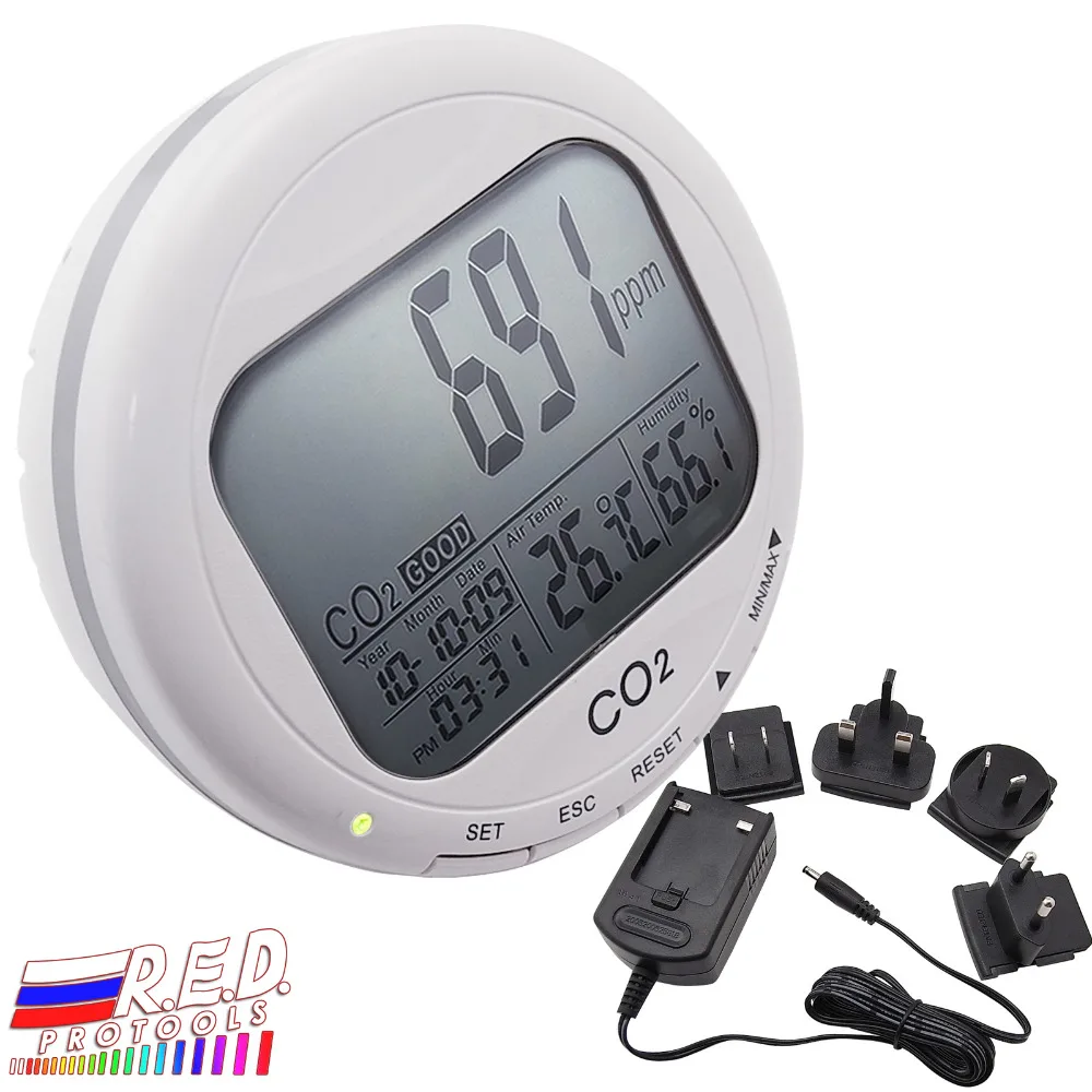

Portable Digital 3-in1 Round Desktop Indoor Air Quality Temperature Humidity RH Carbon Dioxide CO2 Monitor Meter Clock 0~2000ppm