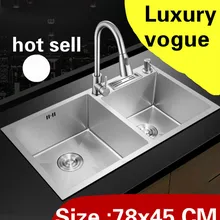 Квартира кухня ручная раковина двойной паз Многофункциональный сделать блюда 304 нержавеющая сталь Горячая 780x450 мм