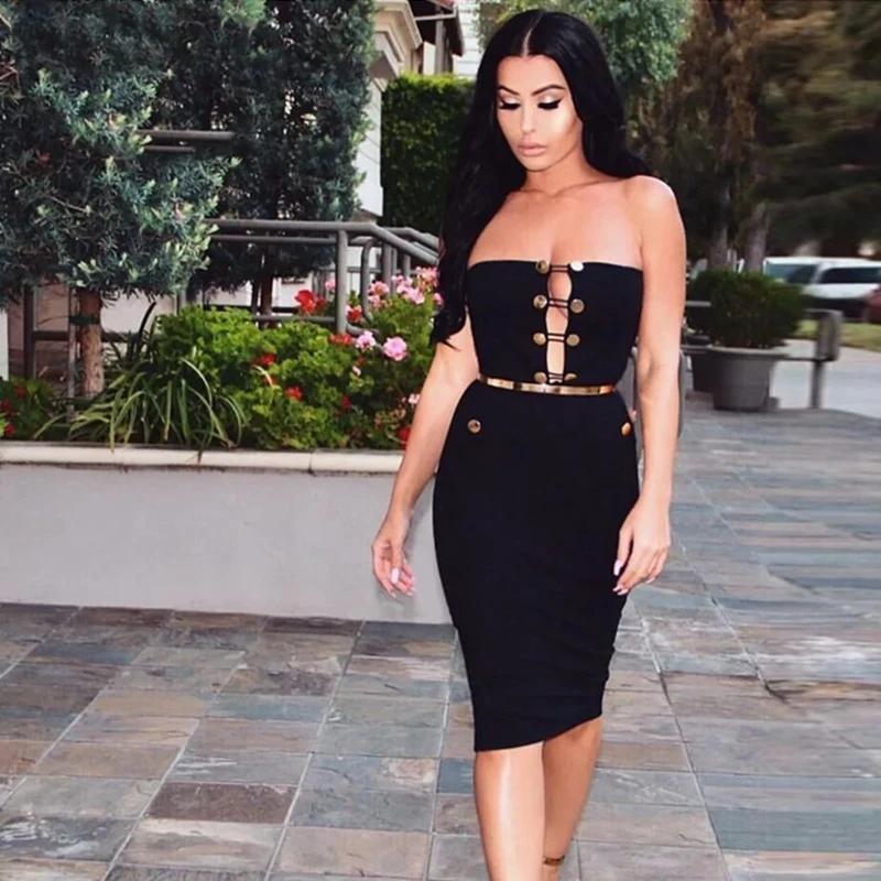 Женское облегающее платье без бретелек Leger Babe черные вечерние платья рукавов
