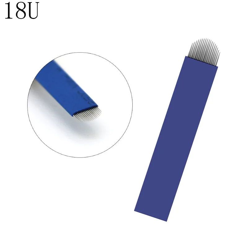 

Nano Blue 0.20mm 18U Shape 50Pcs Microblading Eyebrow Blades Needles Tattoo CurvedU Shading Manual 18U Pin