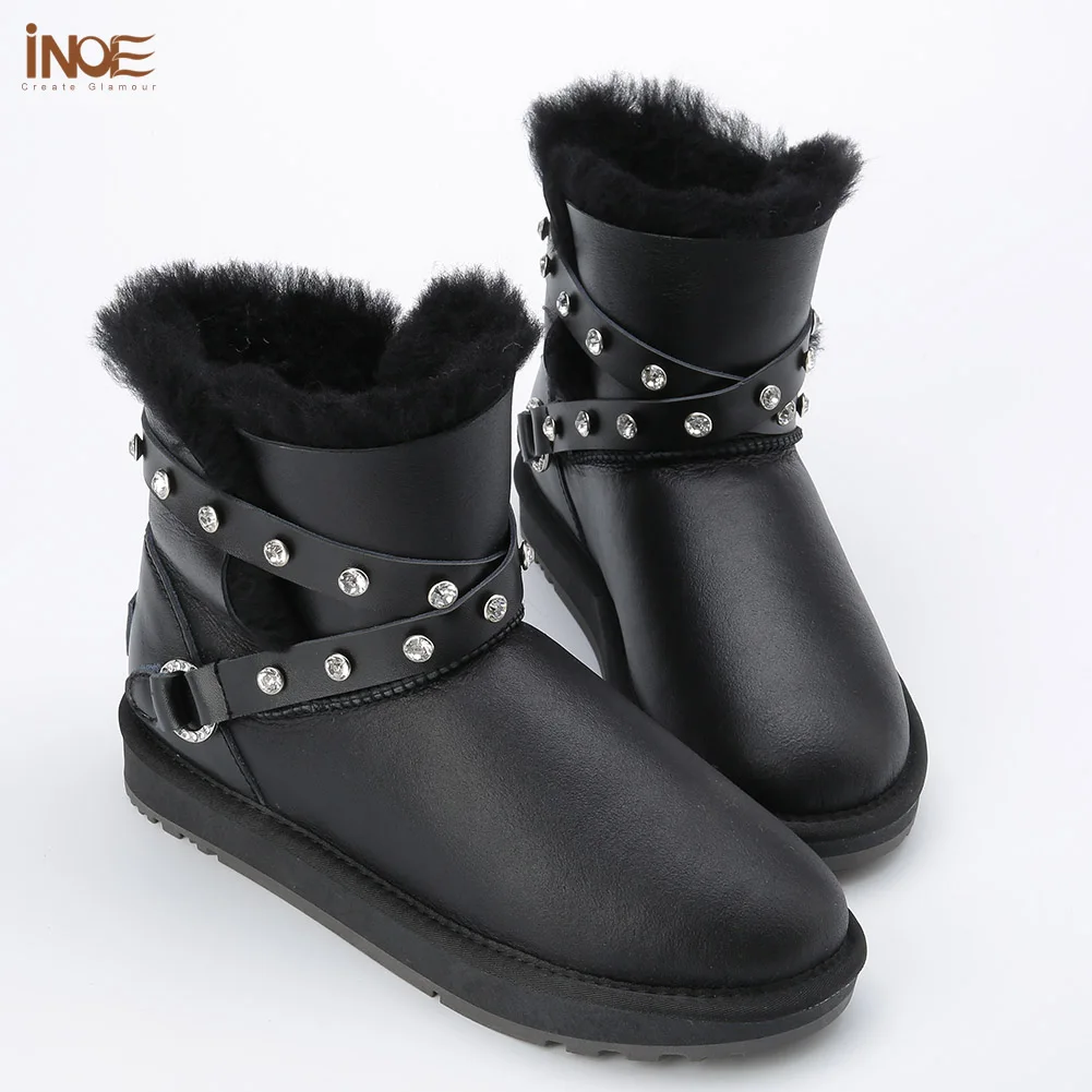 INOE/Модные женские зимние ботильоны из овечьей кожи короткие ботинки на