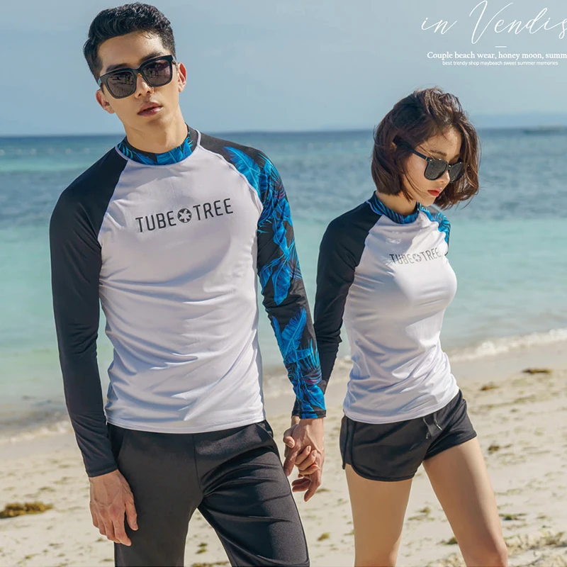 2018 جديد طفح الحرس الرجال النساء 2 أجزاء طويلة كم قميص السراويل الأزواج ملابس السباحة تصفح لباس سباحة Rashguard ملابس الغوص