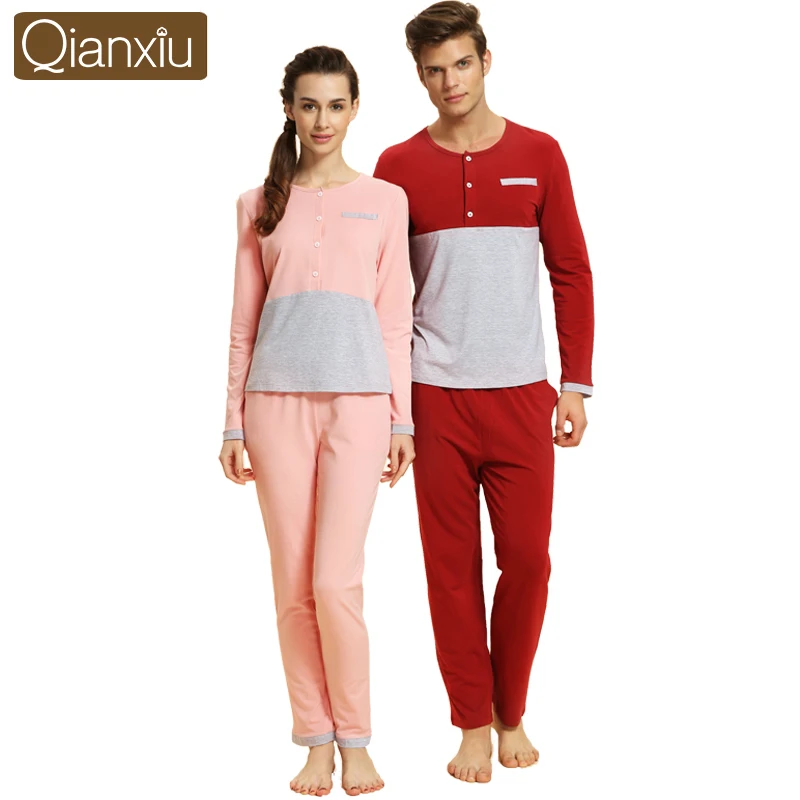 2020 Spring Women casual Patchwork Pajama sets Female Modal cotton Sleepwear suit Long sleeve t shirt + pants Plus size | Женская одежда