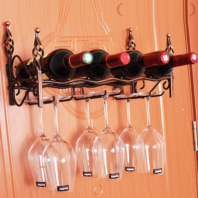 Металлический Железный 4 бутылки Бронзовый настенный крючок рюмки винный стеллаж полка для хранения бокалов