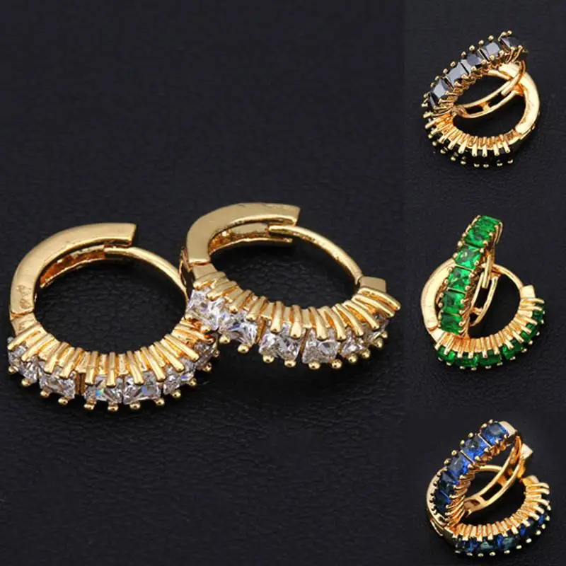 

2018 New Fashion Black Square Crystal Hoop Women Fashion Earrings White, Black, Green, Blue