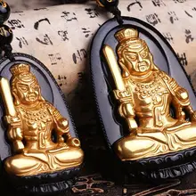 Позолоченная обсидиан Fudo Будды кулон зодиака курица ожерелье и кулон натальной Будда