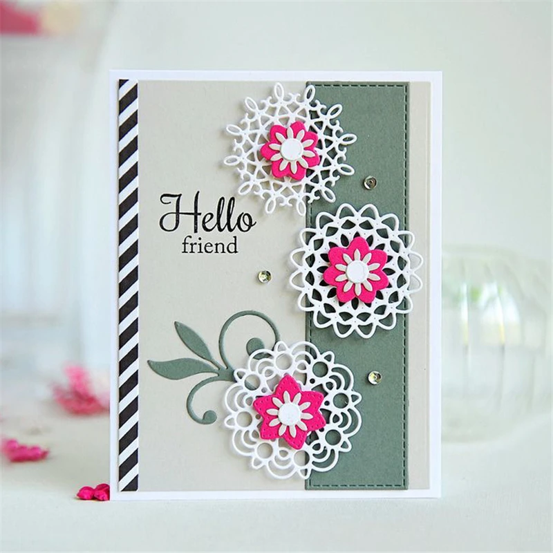 

Naifumodo Floral Frame Metal Cutting Dies Flower Snow Lace Circle for DIY Scrapbooking Card Making Photo Album Embossing Stencil