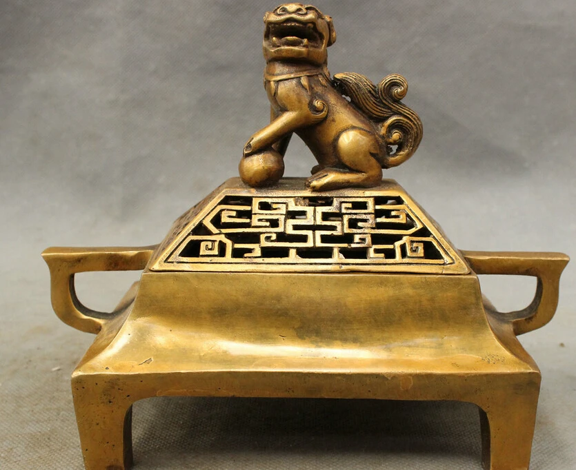 

Fast shipping USPS to USA S1274 Chinese Bronze Buddhist Lion Fu Foo Dog Statue Hollow-out Incense Burner Censer