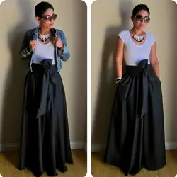 Ленты Талия черная атласная юбка с карманами линии этаж Длина длиной макси юбка Лидер продаж современный Для женщин Юбки для женщин
