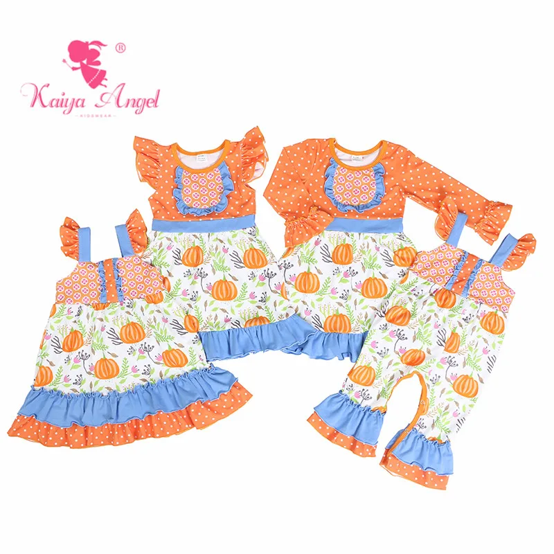 

Kaiya Angel Halloween Summer Autumn Orange Pink Flower Pumpkin Baby Girl Boy Children Rompers Boutique kids party Clothes