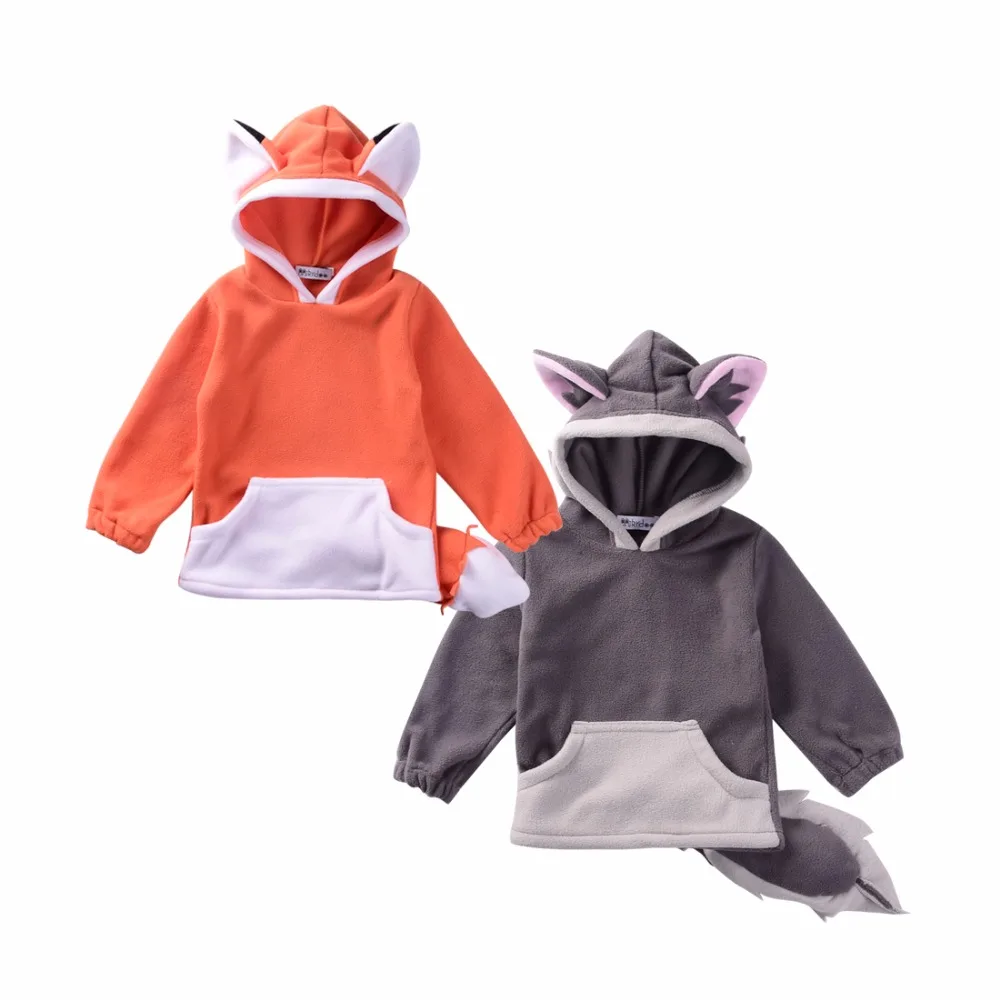 3D Cartoon Fox Baby Girls Sweatshirts Grey Full Sleeved Newborn Boys Hooded Hoodies Autumn Full Sleeve Infant Coats Winter 0-2Y