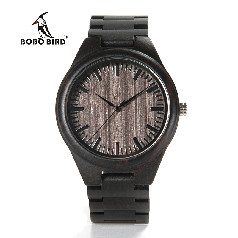 BOBO BIRD 2017 Luxury Brand Men Watches All Black Wooden Wristwatches with Wooden Band Wood Watches for Men relogio masculino