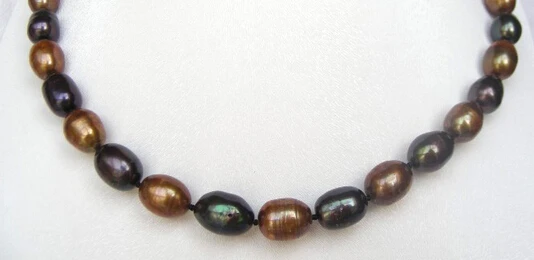 

huij 003842 12mm coffee black nautral freshwater pearls necklace