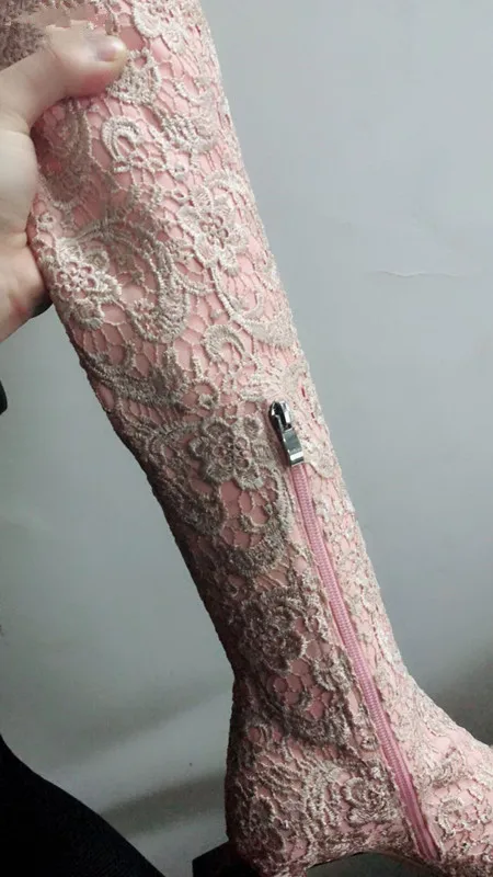 La Botas Sexy Super 2018 Pasarela Rosas Delgados Nuevos Sobre De Motocicleta As Mujer Encaje Altos Tacones Apliques Pic Para Rodilla Zapatos Lujo wwTFrq0O